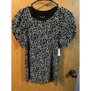 NWT Amazon Essentials Womens Black | White Pattern Short Sleeve Blouse Knit Top